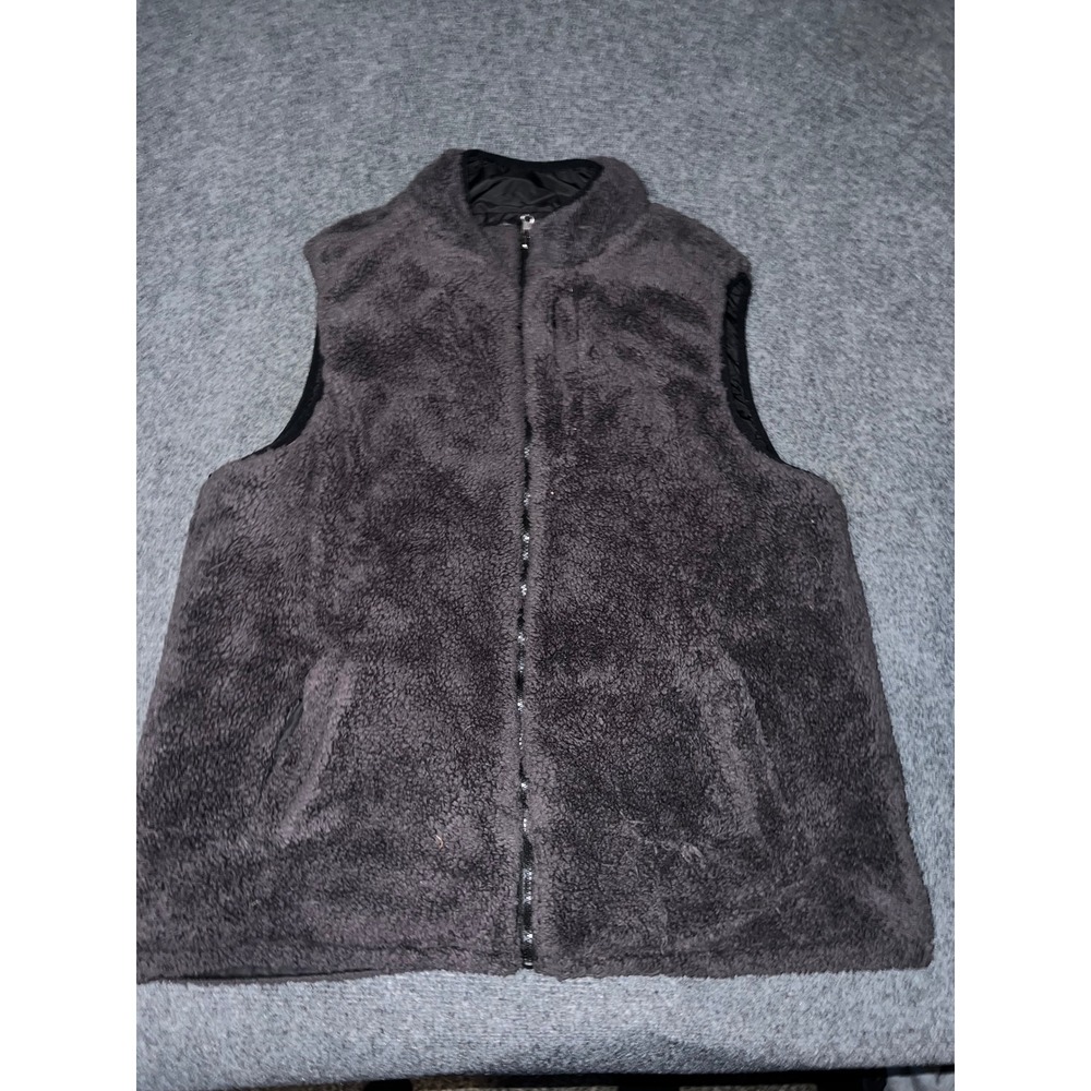 Mens Unbranded Sherpa Fleece Full Zip Vest Gray Size Medium